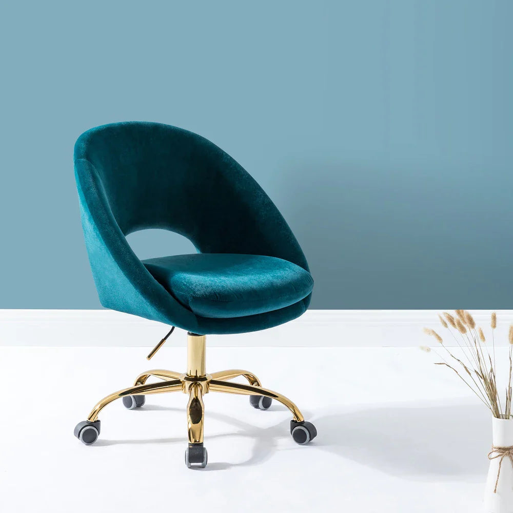 Savas Height Adjustable Swivel Velvet Task Chair with Gold Base