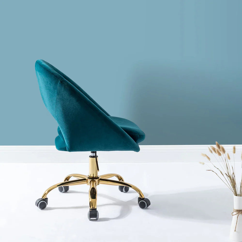Savas Height Adjustable Swivel Velvet Task Chair with Gold Base