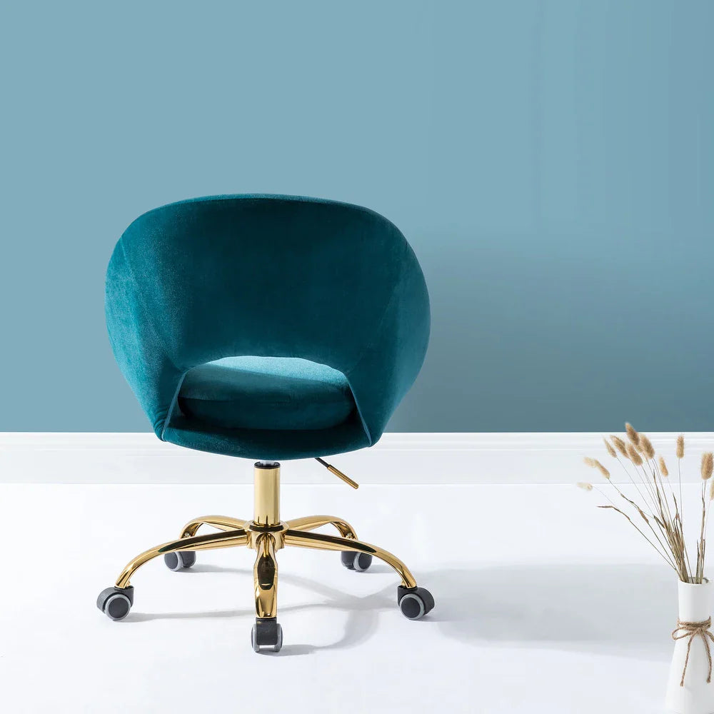 Savas Height Adjustable Swivel Velvet Task Chair with Gold Base