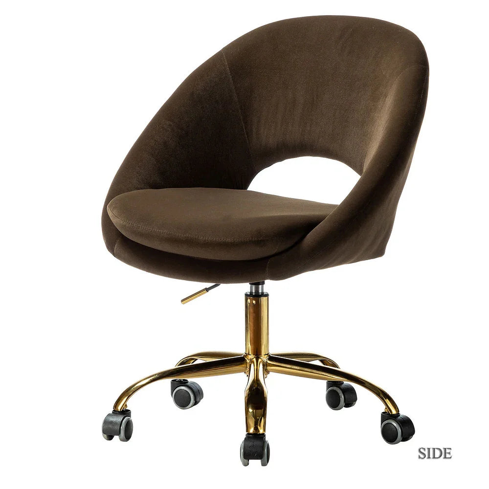 Savas Height Adjustable Swivel Velvet Task Chair with Gold Base
