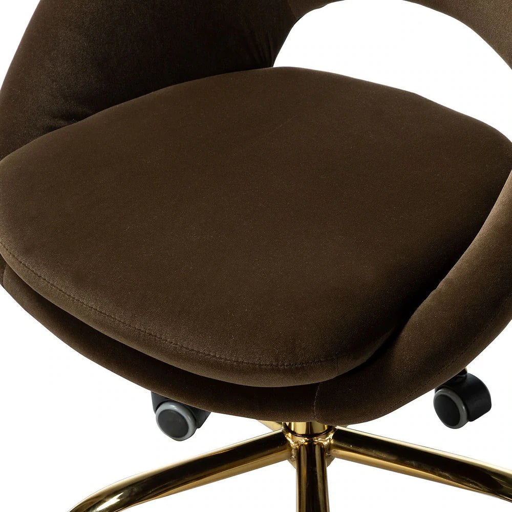 Savas Height Adjustable Swivel Velvet Task Chair with Gold Base
