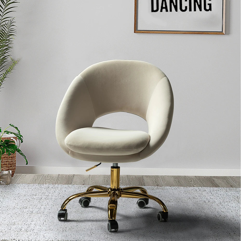 Savas Height Adjustable Swivel Velvet Task Chair with Gold Base