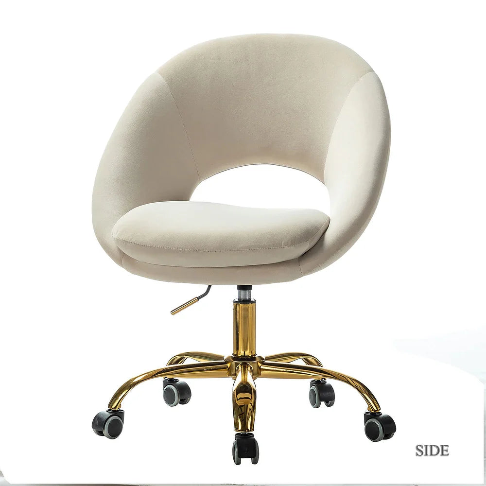 Savas Height Adjustable Swivel Velvet Task Chair with Gold Base