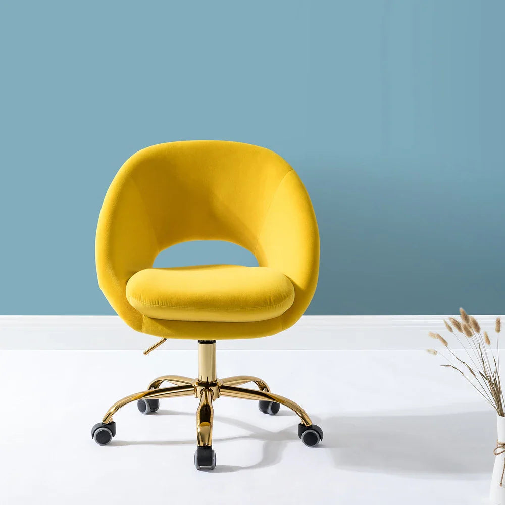 Savas Height Adjustable Swivel Velvet Task Chair with Gold Base