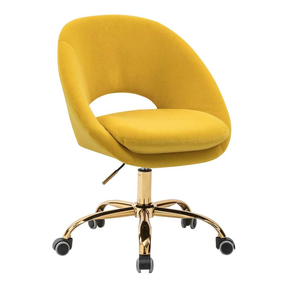 Savas Height Adjustable Swivel Velvet Task Chair with Gold Base