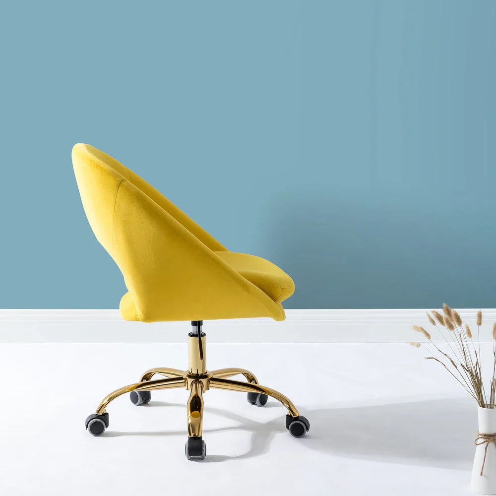 Savas Height Adjustable Swivel Velvet Task Chair with Gold Base