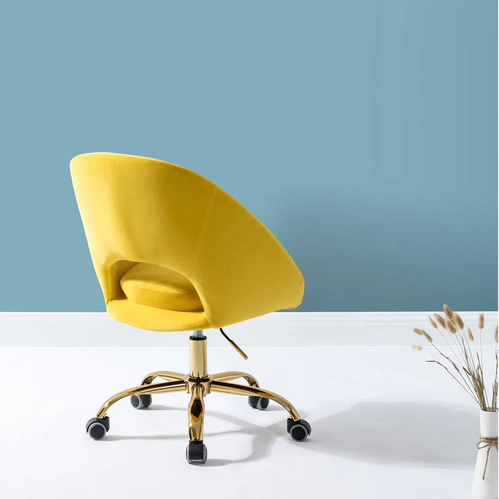 Savas Height Adjustable Swivel Velvet Task Chair with Gold Base