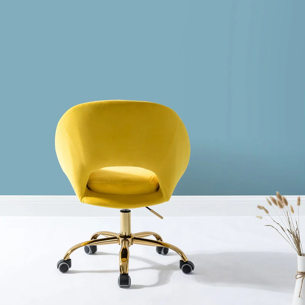 Savas Height Adjustable Swivel Velvet Task Chair with Gold Base