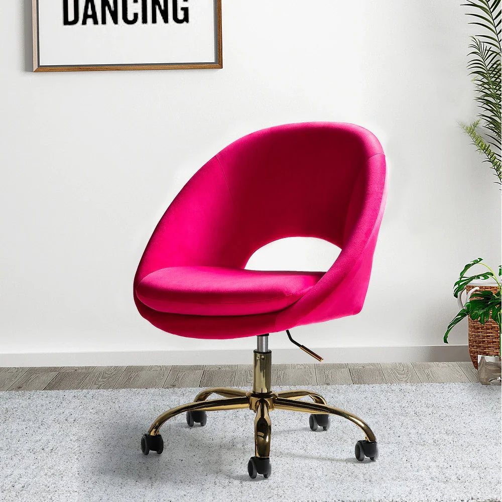 Savas Height Adjustable Swivel Velvet Task Chair with Gold Base