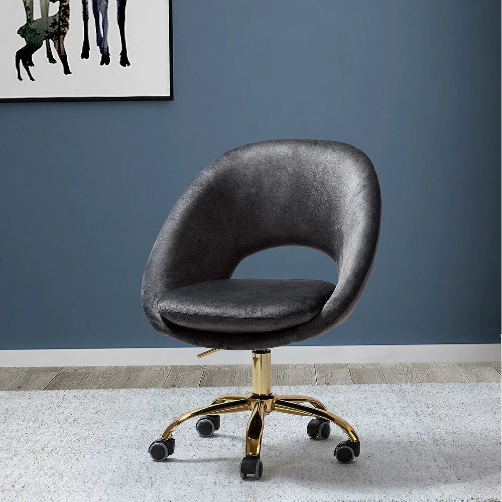 Savas Height Adjustable Swivel Velvet Task Chair with Gold Base