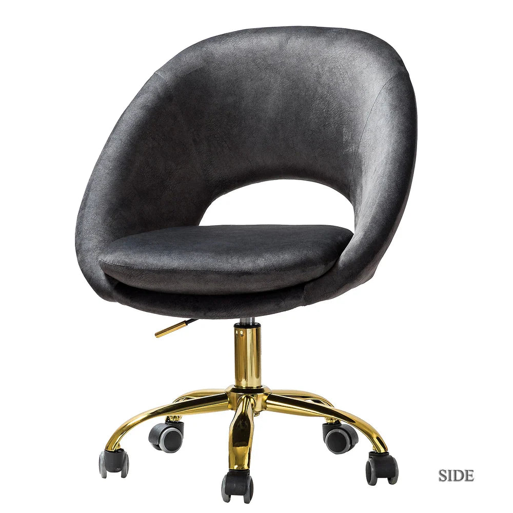 Savas Height Adjustable Swivel Velvet Task Chair with Gold Base