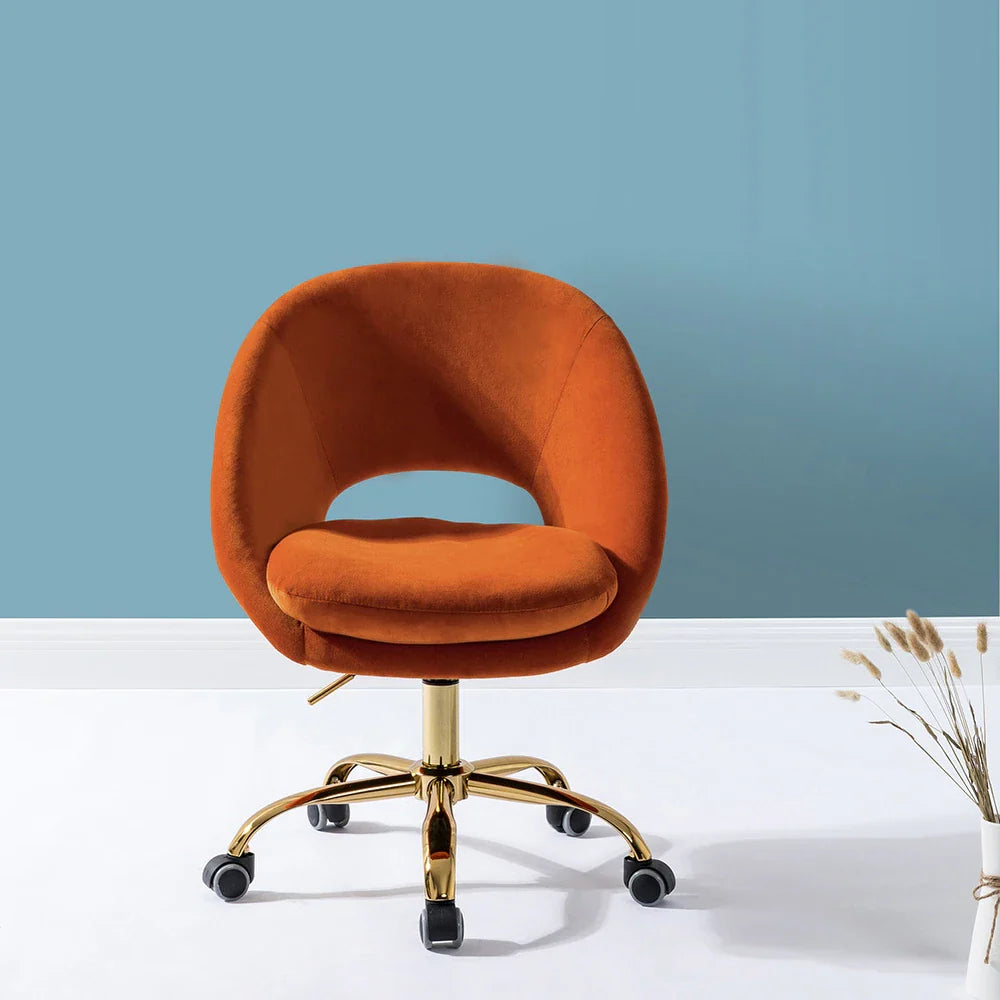 Savas Height Adjustable Swivel Velvet Task Chair with Gold Base