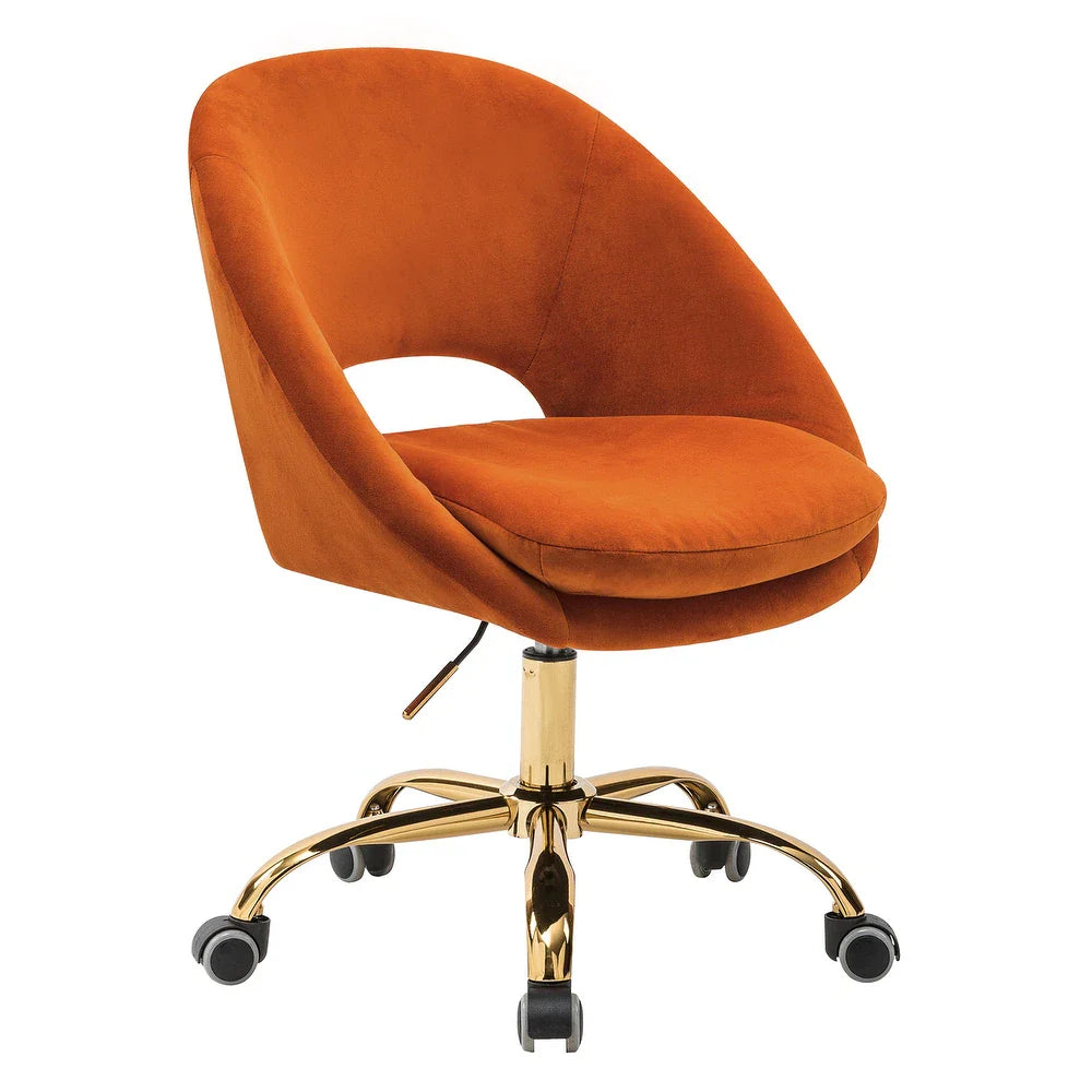 Savas Height Adjustable Swivel Velvet Task Chair with Gold Base
