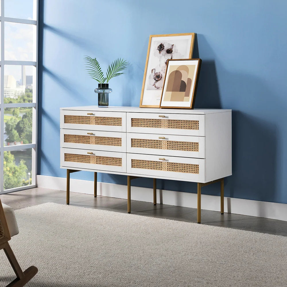Selamat 6 Drawer 54'' W Multifunctional Wood Double Dresser with Metal Legs