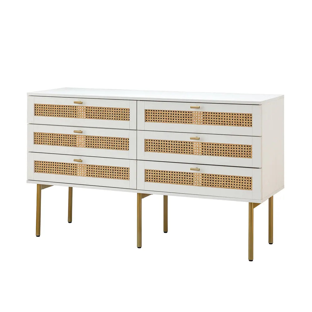 Selamat 6 Drawer 54'' W Multifunctional Wood Double Dresser with Metal Legs