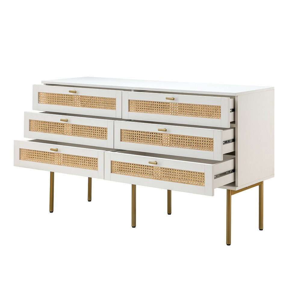 Selamat 6 Drawer 54'' W Multifunctional Wood Double Dresser with Metal Legs