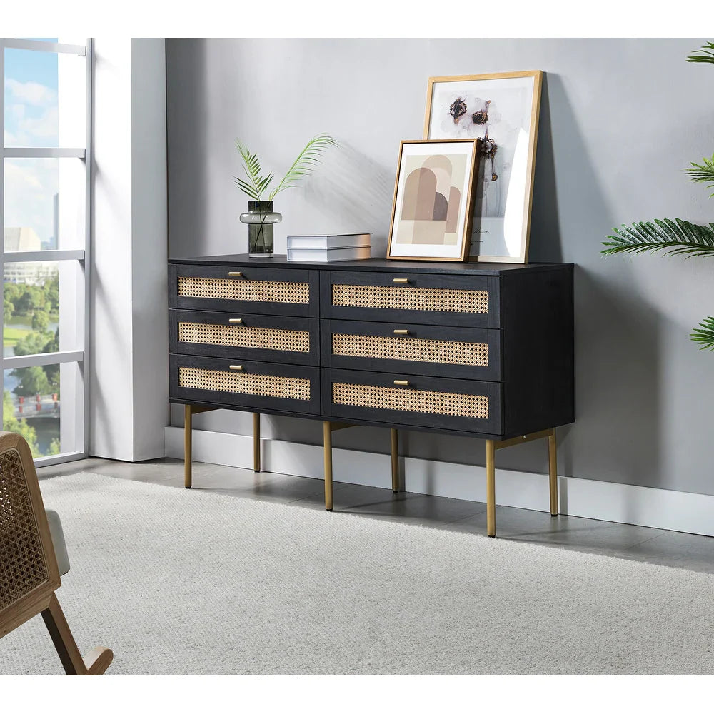 Selamat 6 Drawer 54'' W Multifunctional Wood Double Dresser with Metal Legs
