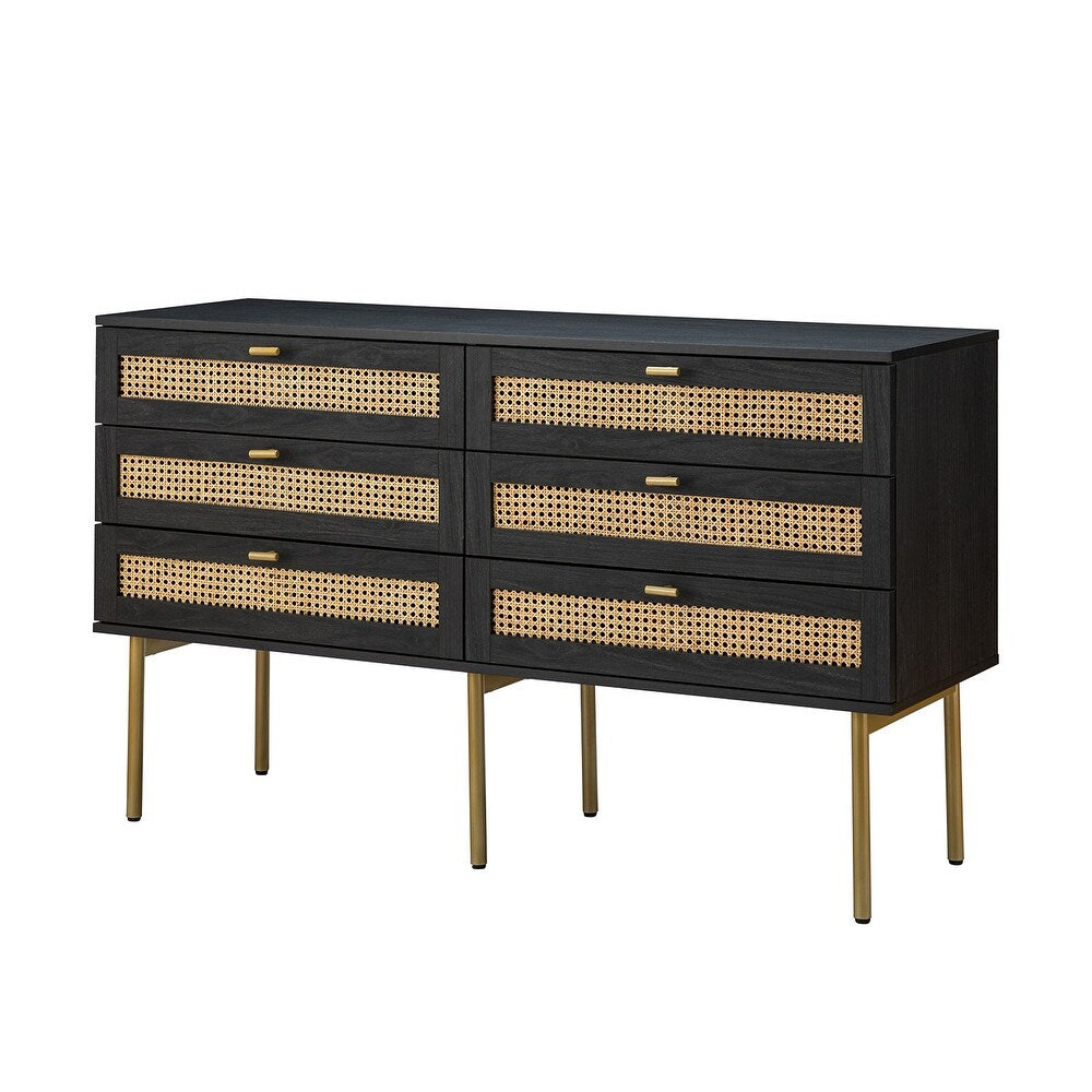Selamat 6 Drawer 54'' W Multifunctional Wood Double Dresser with Metal Legs