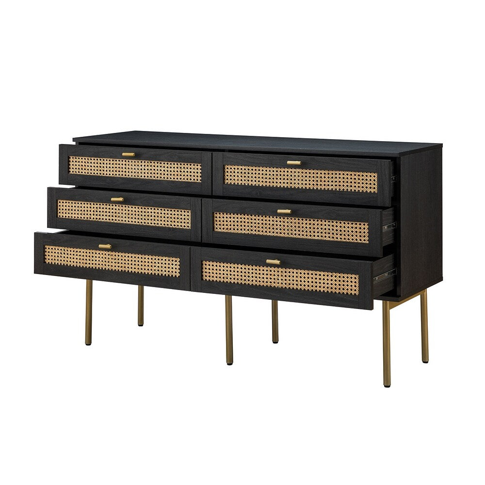 Selamat 6 Drawer 54'' W Multifunctional Wood Double Dresser with Metal Legs