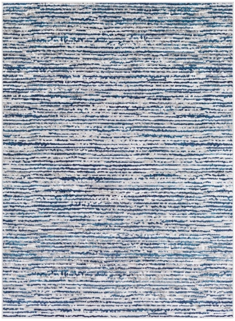 Contemporary Ivory Blue Stripes Area Rug