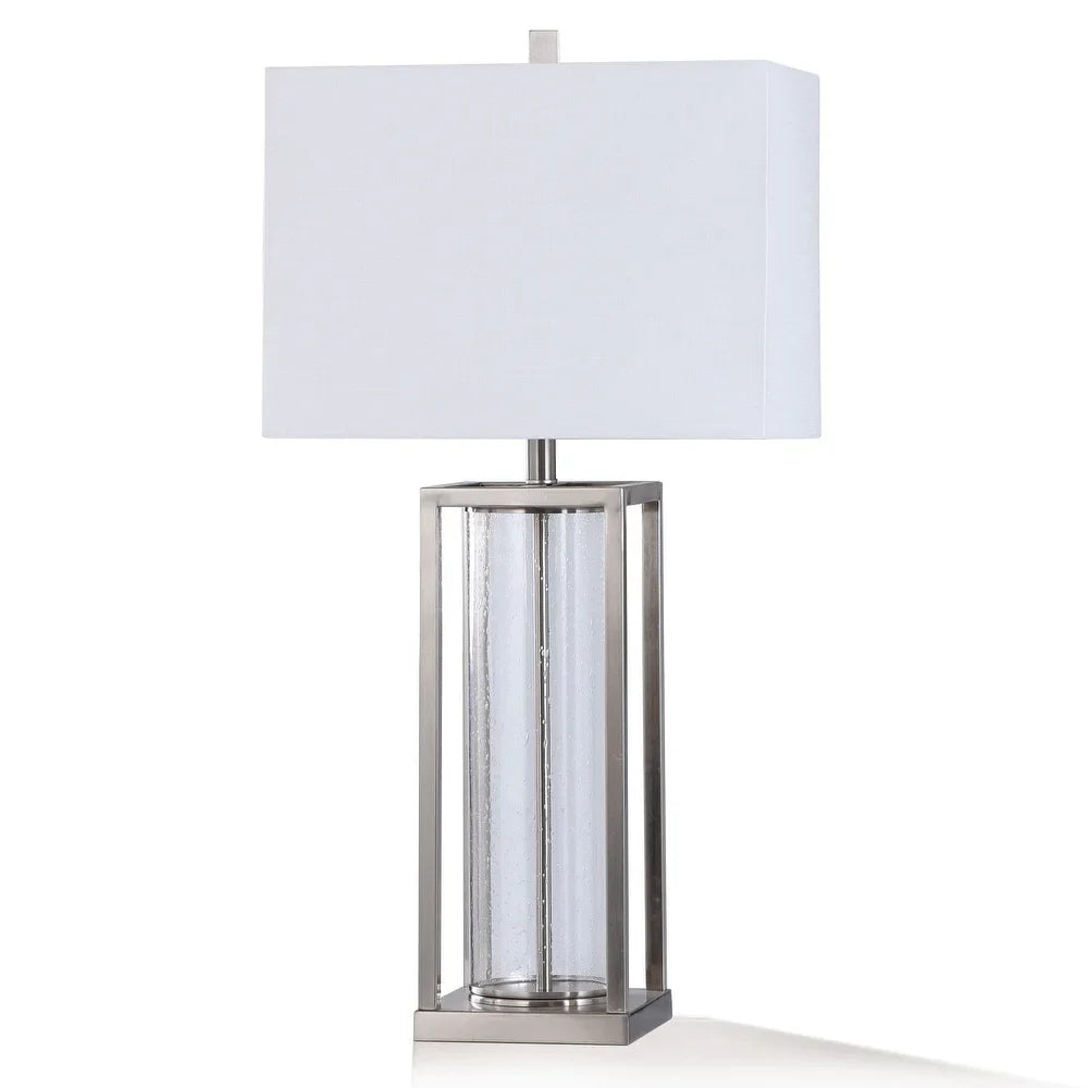 StyleCraft Silas Clear Seeded Glass with Brushed Steel Metal Table Lamp
