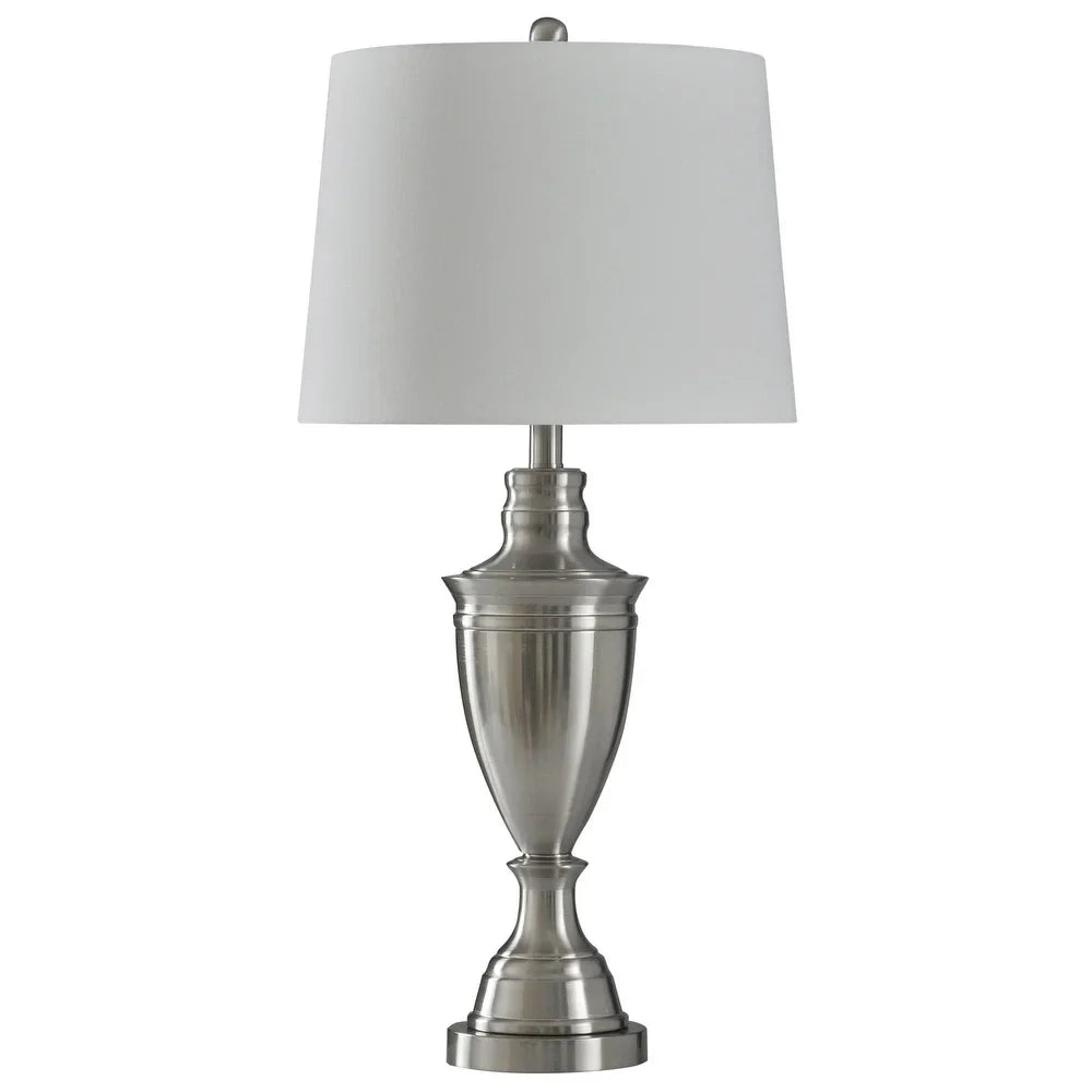StyleCraft Transitional Brushed Silver Steel Table Lamp - White Shade