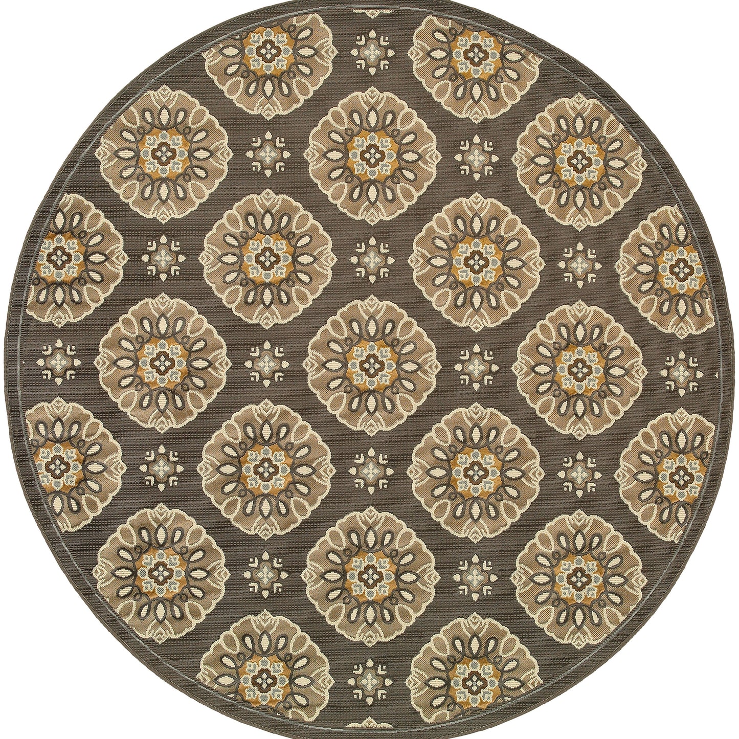 Floral Gray/Grey/Gold Indoor-Outdoor Area Rug