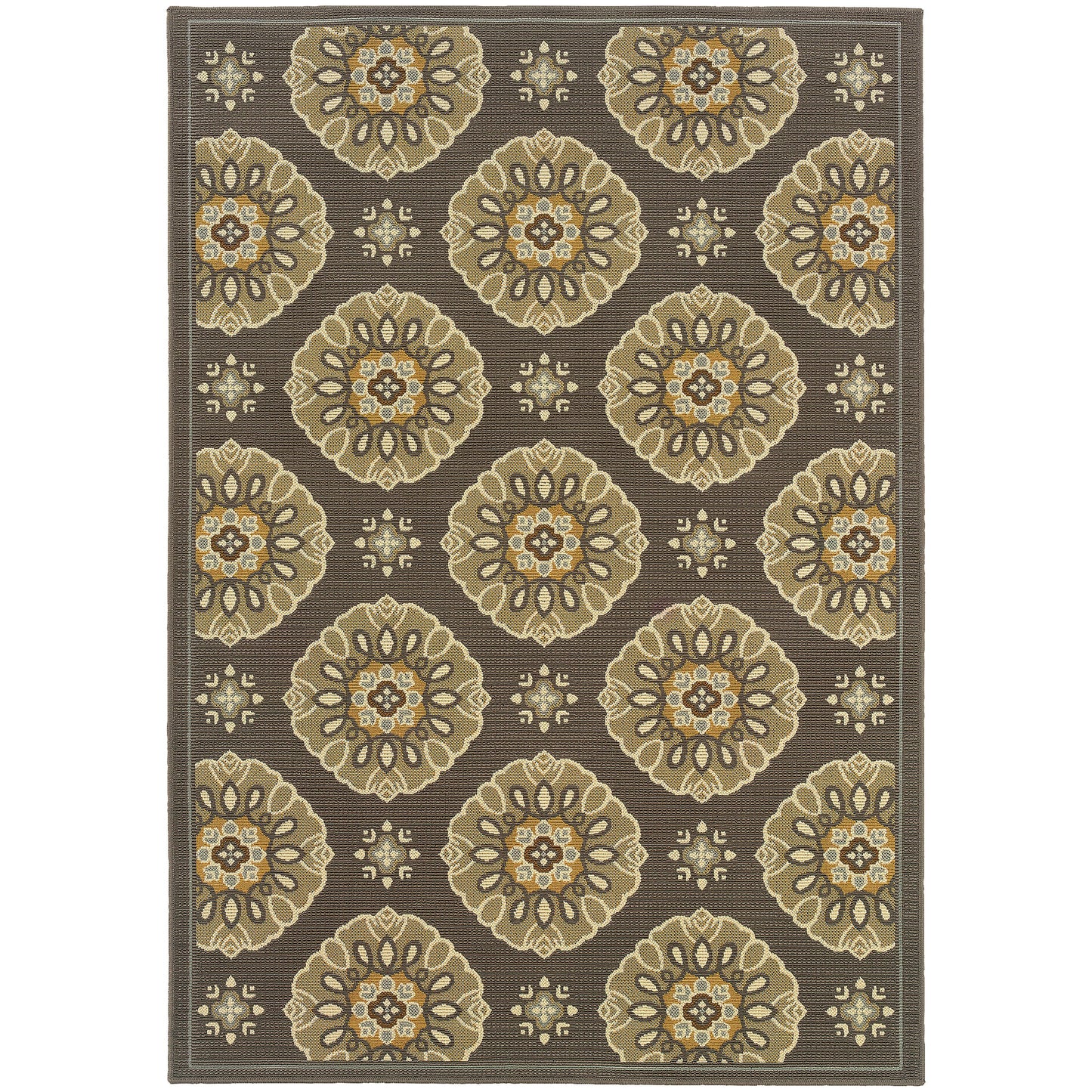 Floral Gray/Grey/Gold Indoor-Outdoor Area Rug