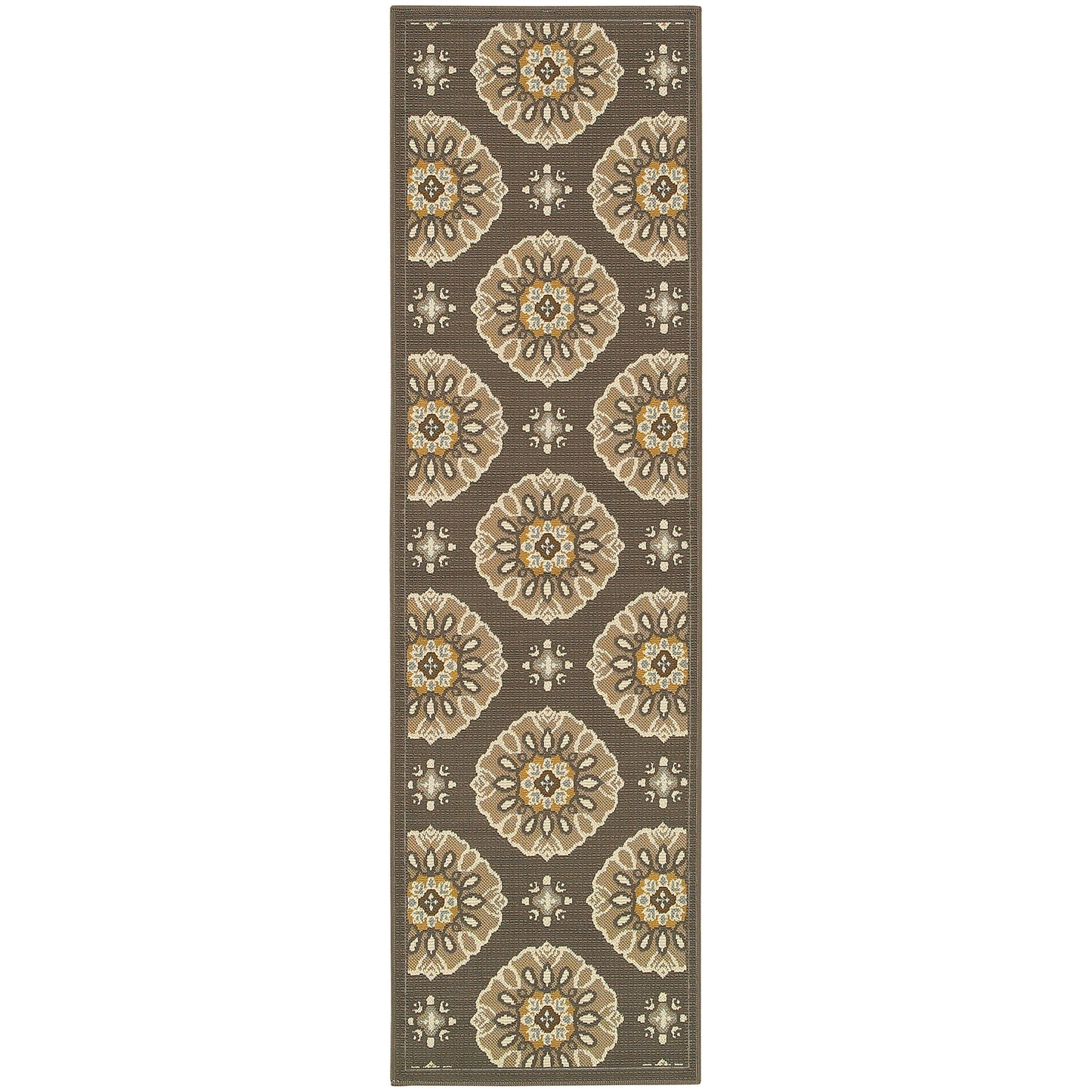 Floral Gray/Grey/Gold Indoor-Outdoor Area Rug