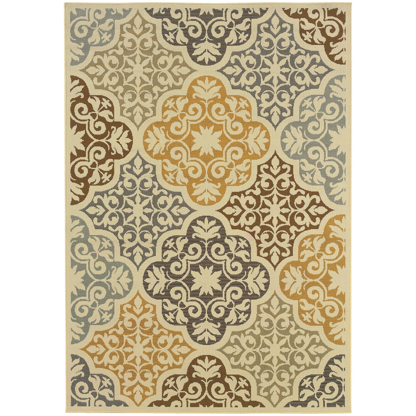 Floral Ivory/Grey/Gray Indoor-Outdoor Area Rug