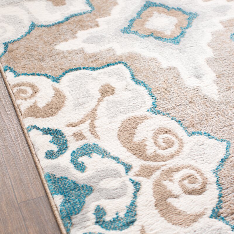 Geometric Cerulean Blue Taupe Soft Area Rugs