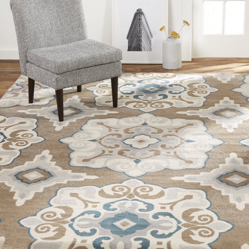 Geometric Cerulean Blue Taupe Soft Area Rugs