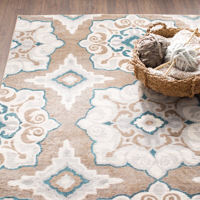 Geometric Cerulean Blue Taupe Soft Area Rugs