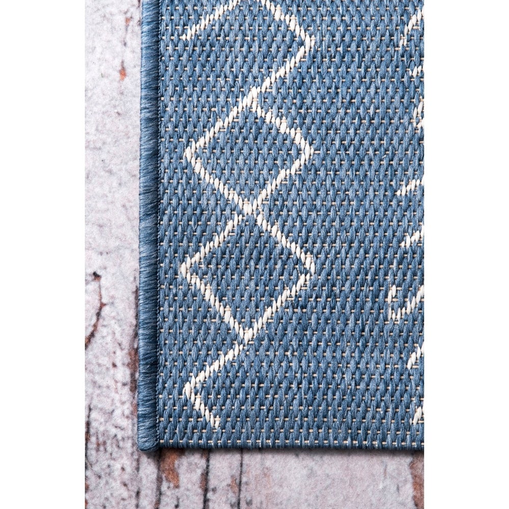 Moroccan Tribal Accent Blue Indoor/Outdoor Area Rugs - Durable/Easy Maintenance