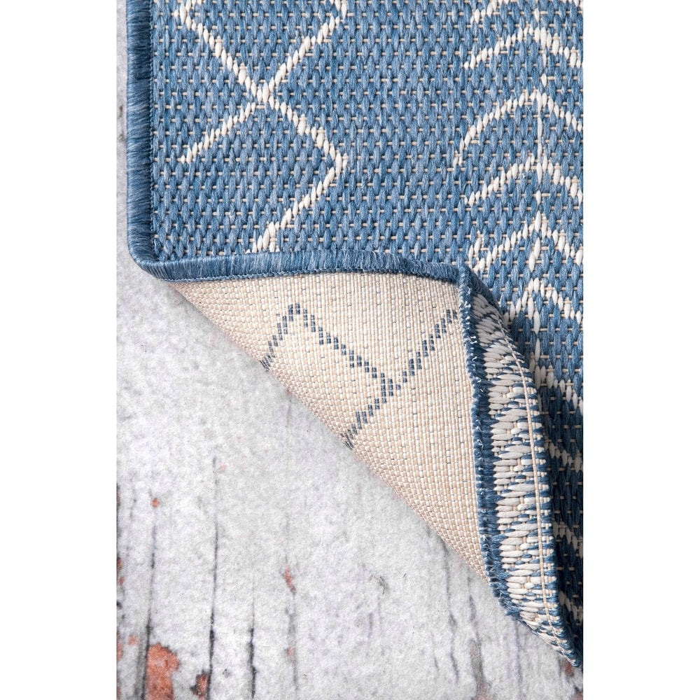 Moroccan Tribal Accent Blue Indoor/Outdoor Area Rugs - Durable/Easy Maintenance