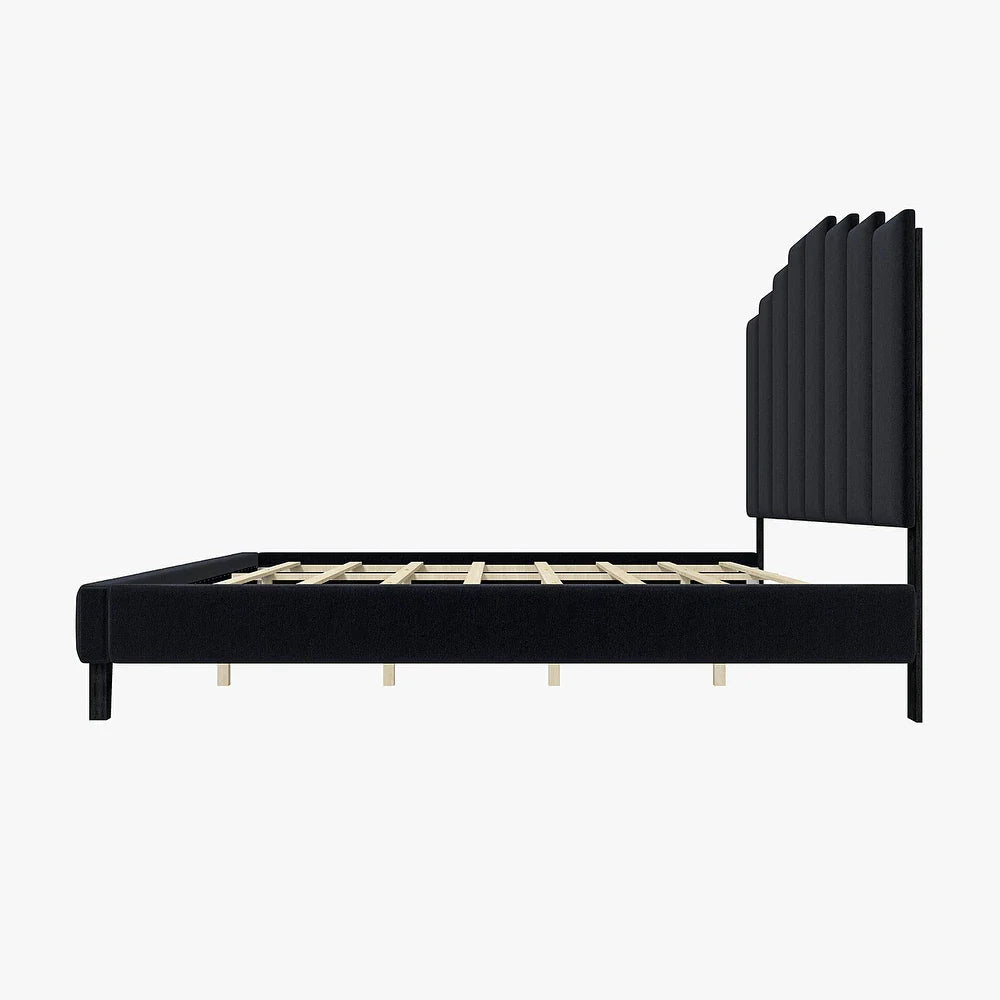 Tufted Upholstered Platform Bed with Sturdy Center Legs and Elegant Headboard for Bedroom