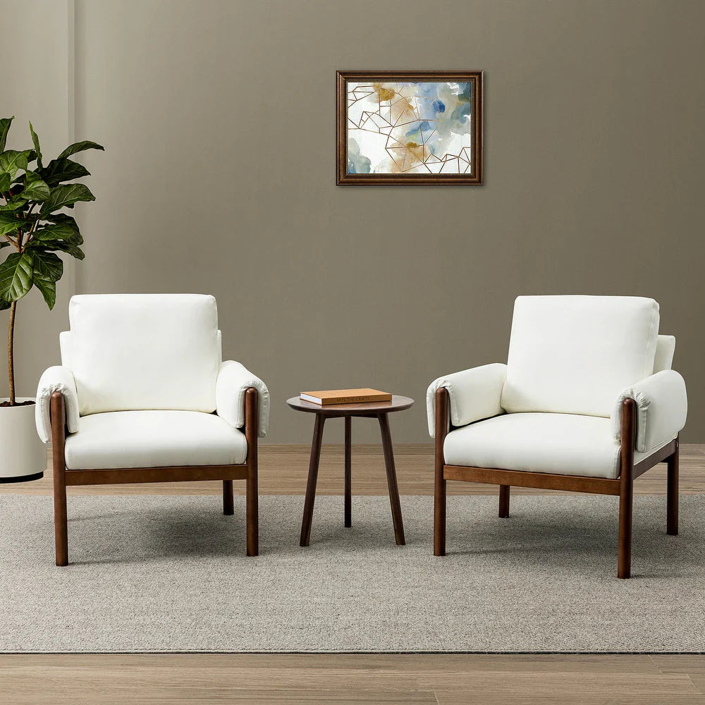 Tiago Comfy Glossy Living Room Armchair with Solid Wood Base Set of 2