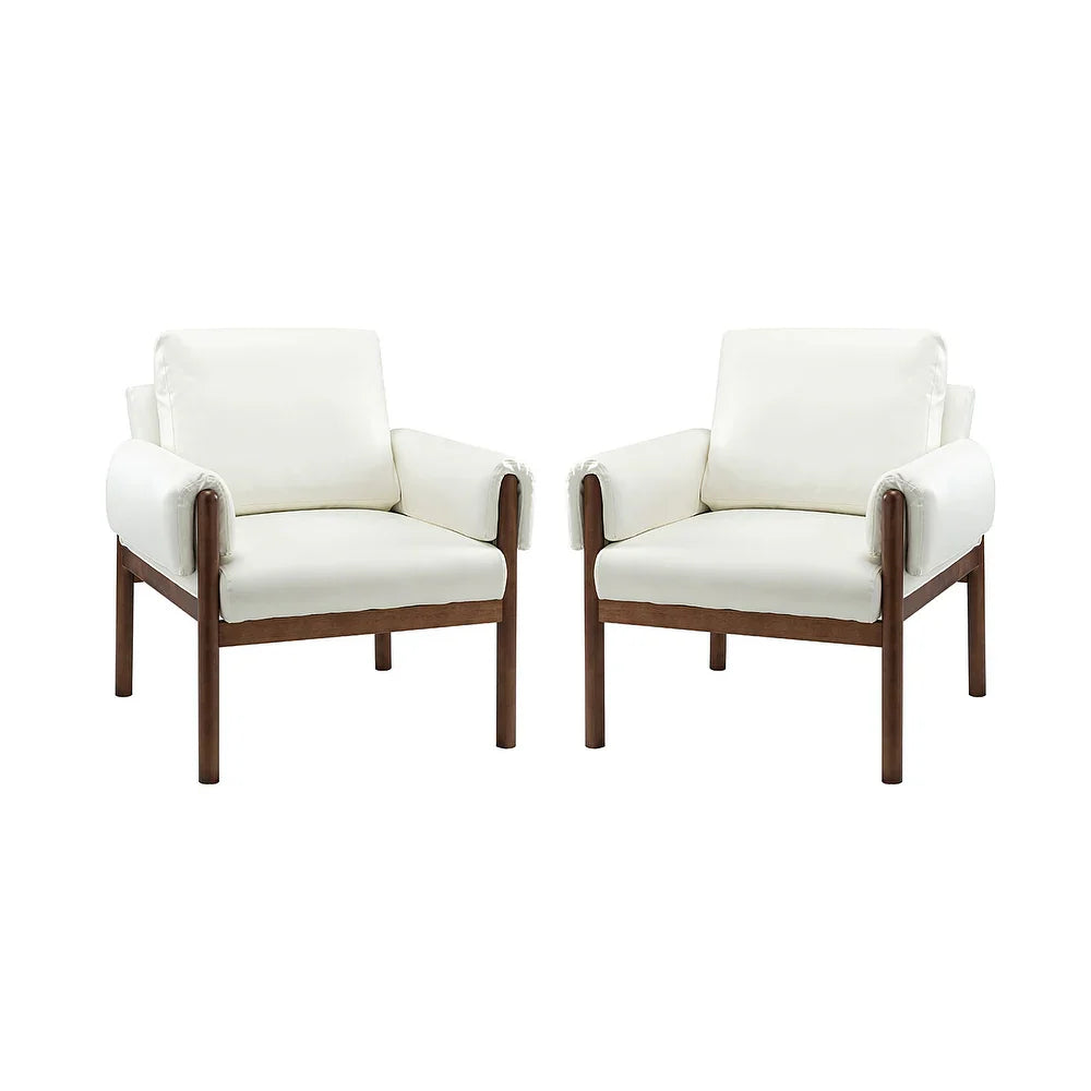 Tiago Comfy Glossy Living Room Armchair with Solid Wood Base Set of 2