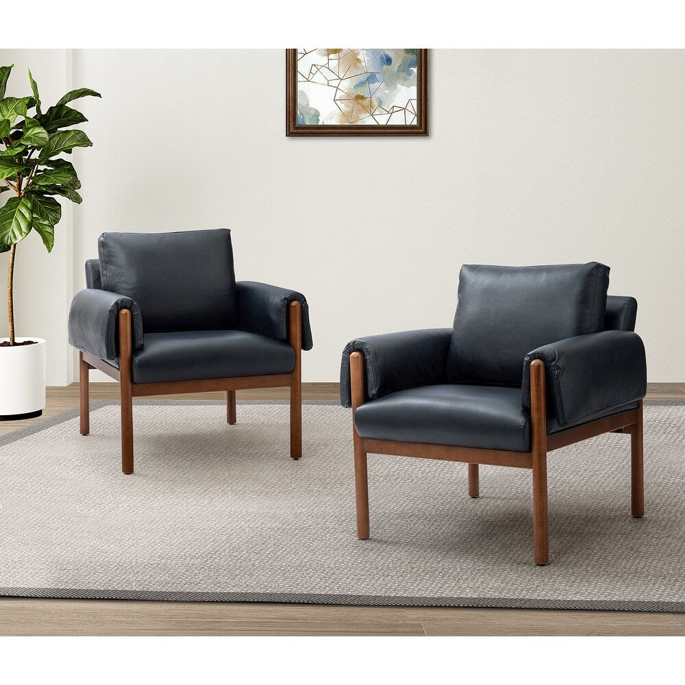 Tiago Comfy Glossy Living Room Armchair with Solid Wood Base Set of 2