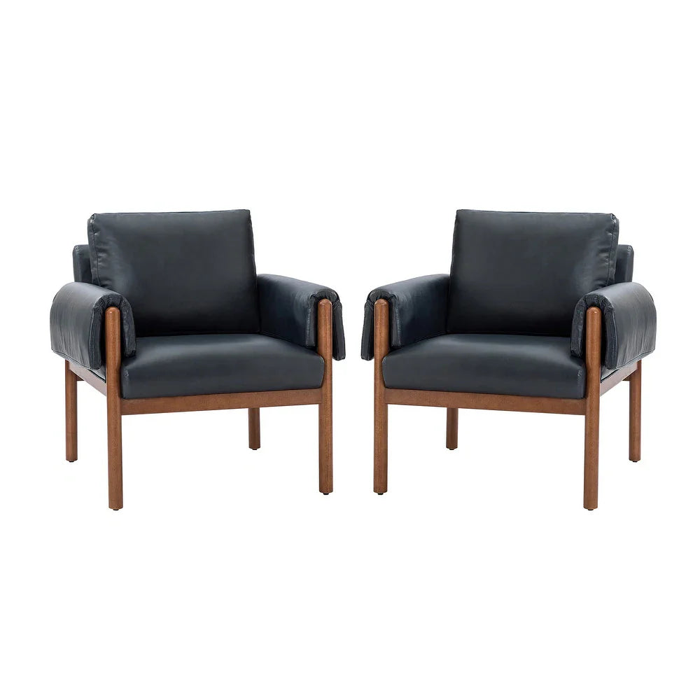 Tiago Comfy Glossy Living Room Armchair with Solid Wood Base Set of 2
