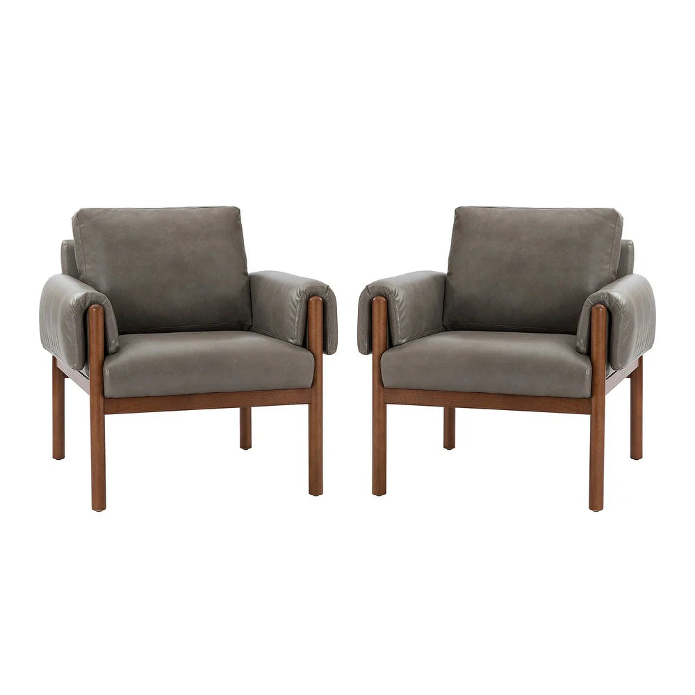 Tiago Comfy Glossy Living Room Armchair with Solid Wood Base Set of 2
