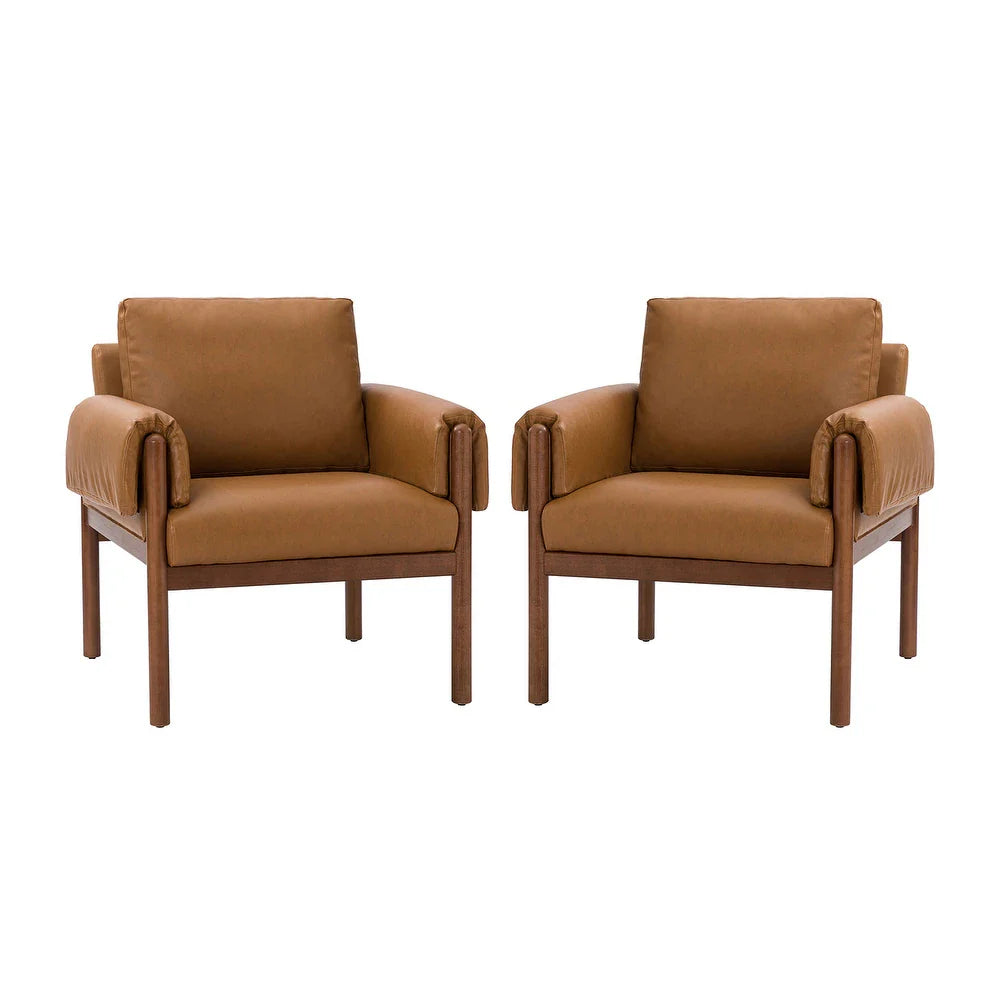 Tiago Comfy Glossy Living Room Armchair with Solid Wood Base Set of 2