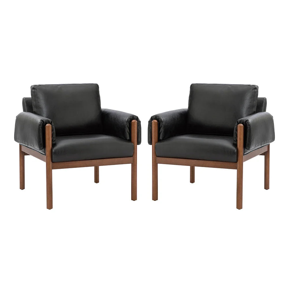 Tiago Comfy Glossy Living Room Armchair with Solid Wood Base Set of 2