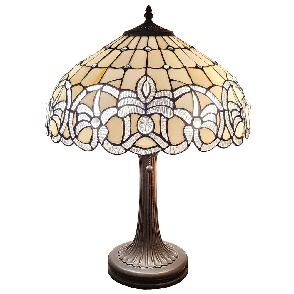 Tiffany Style Table Lamp 24" Tall Stained Glass White Grey Jeweled Beads Decor Bedroom Handmade Gift AM293TL16B Amora Lighting