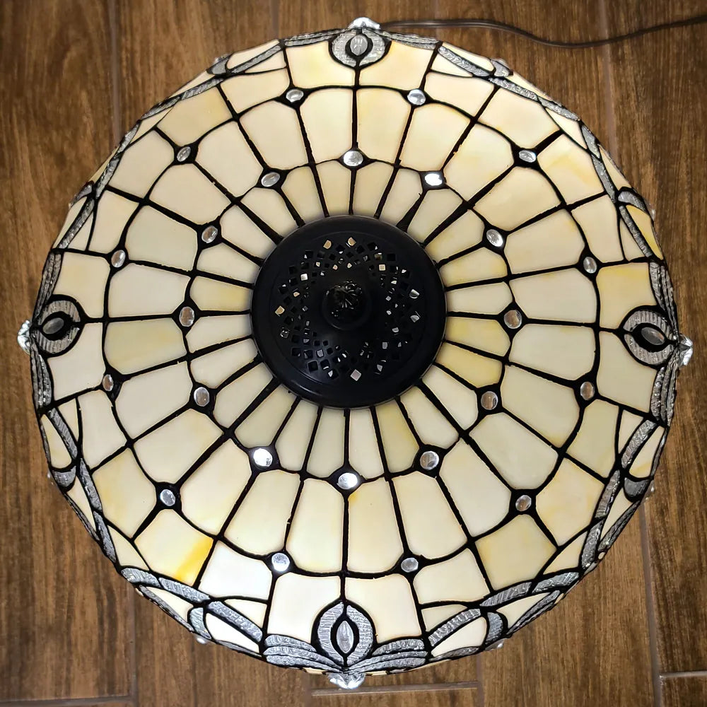 Tiffany Style Table Lamp 24" Tall Stained Glass White Grey Jeweled Beads Decor Bedroom Handmade Gift AM293TL16B Amora Lighting