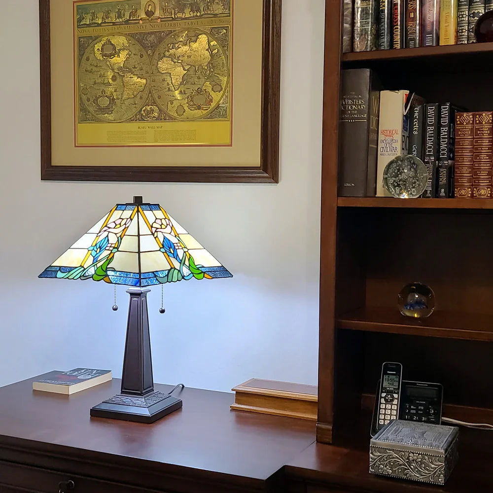 Tiffany Style Table Lamp Mission 23" Tall Stained GlassFloral Flower Decor Nightstand Bedroom Handmade AM058TL14B Amora Lighting