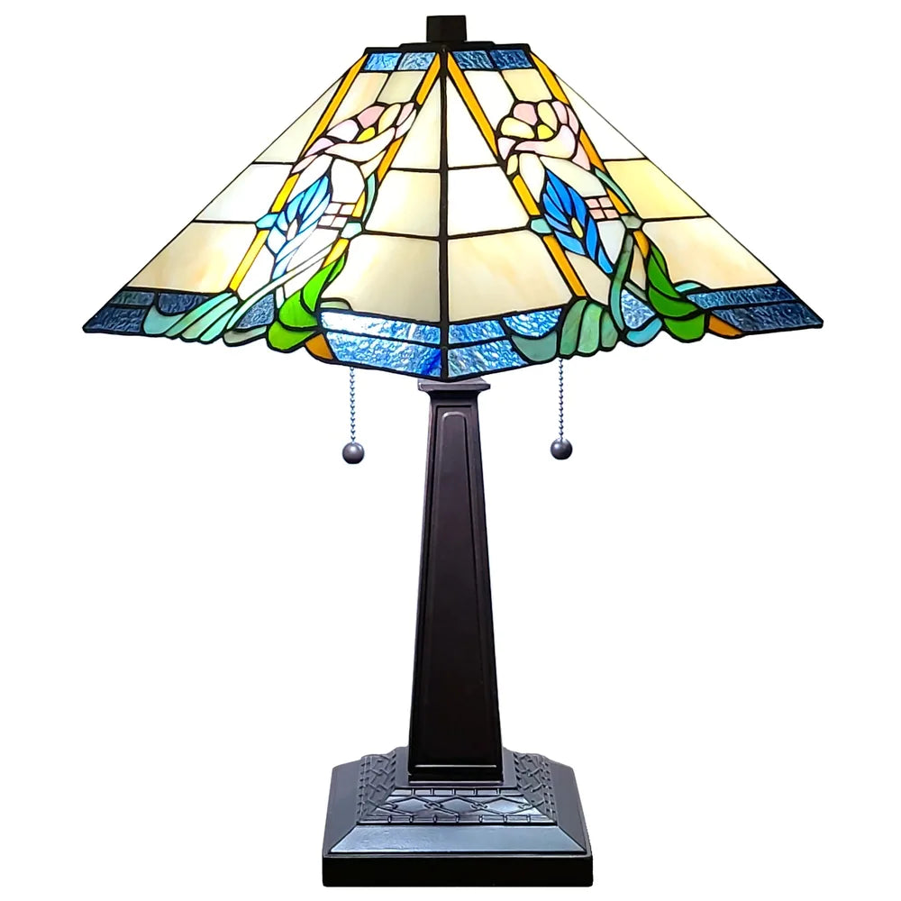Tiffany Style Table Lamp Mission 23" Tall Stained GlassFloral Flower Decor Nightstand Bedroom Handmade AM058TL14B Amora Lighting