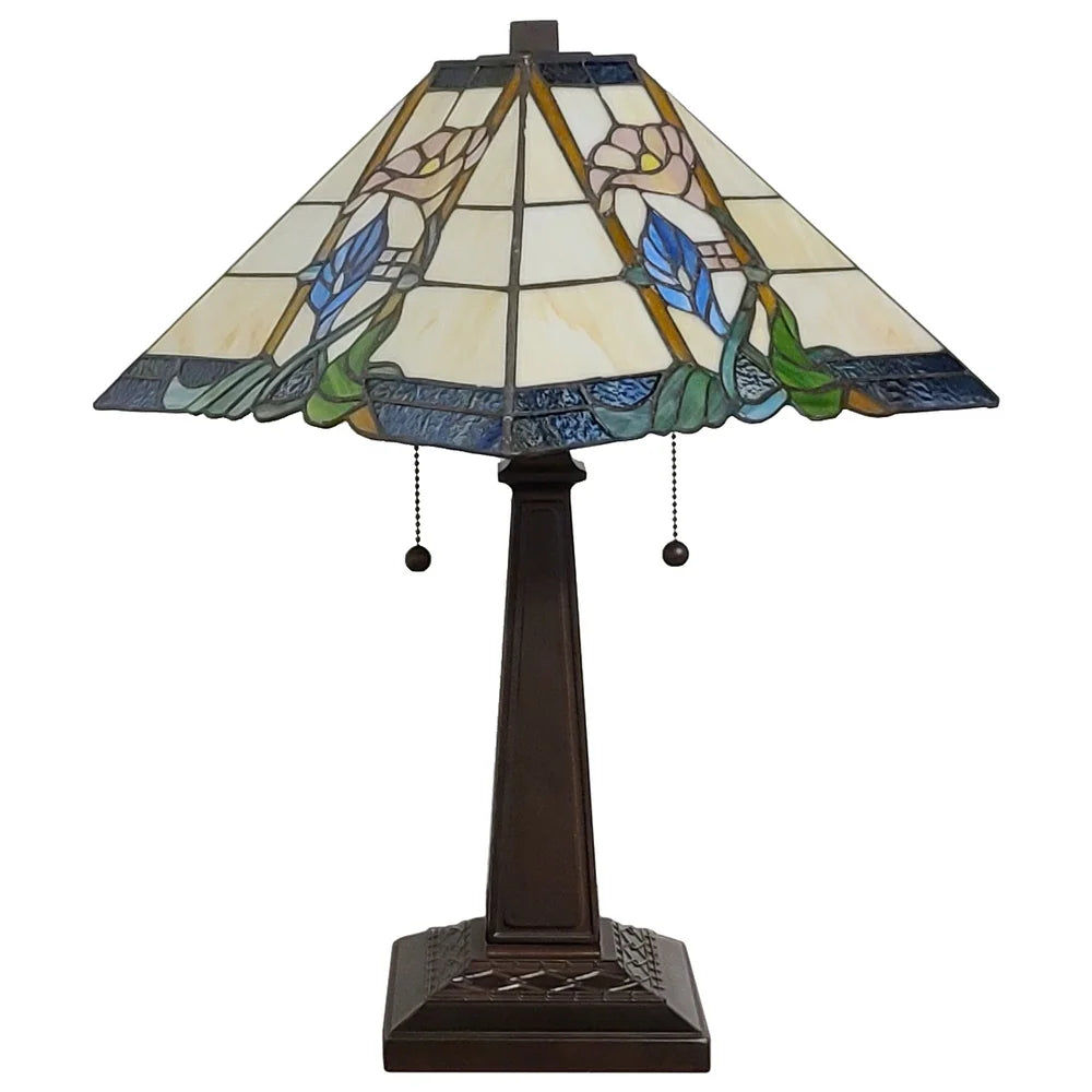 Tiffany Style Table Lamp Mission 23" Tall Stained GlassFloral Flower Decor Nightstand Bedroom Handmade AM058TL14B Amora Lighting