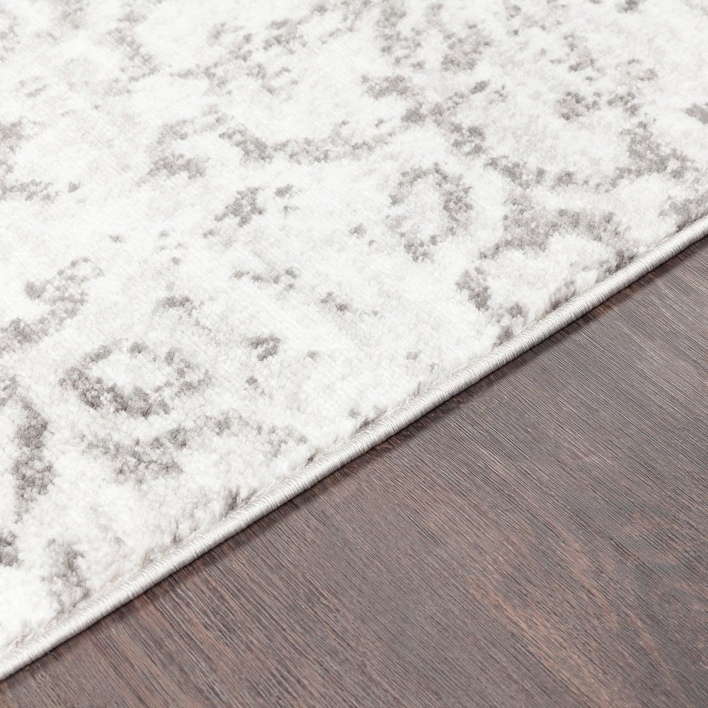 Damask Distressed Light Grey Ivory Area Rug