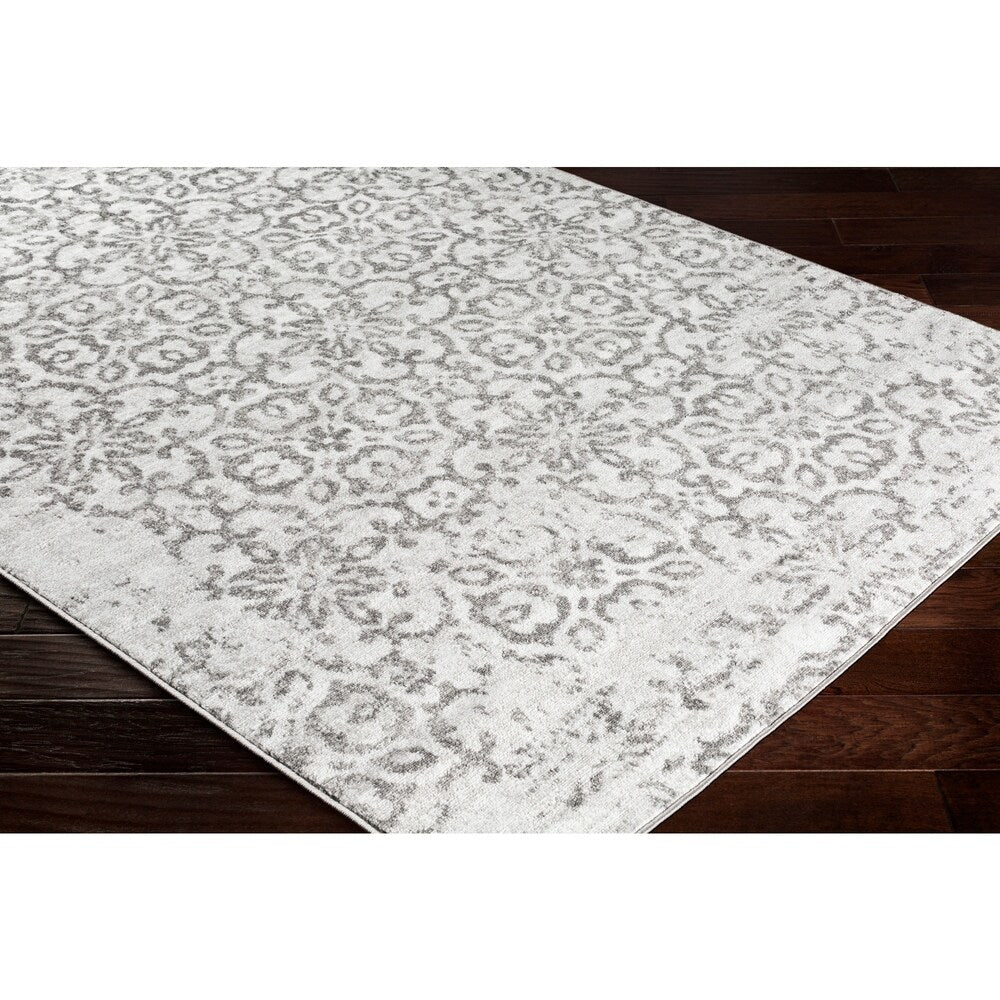 Damask Distressed Light Grey Ivory Area Rug